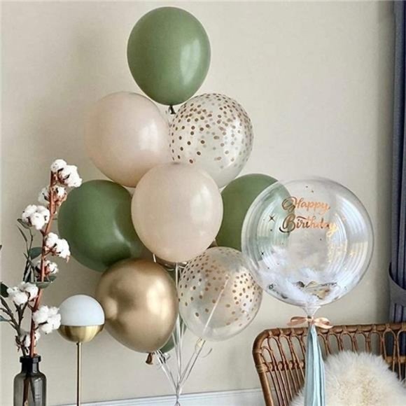 137PCS Sage Green Balloon Garland Arch Kit White Gold Confetti Balloons Retro - Picture 5 of 6